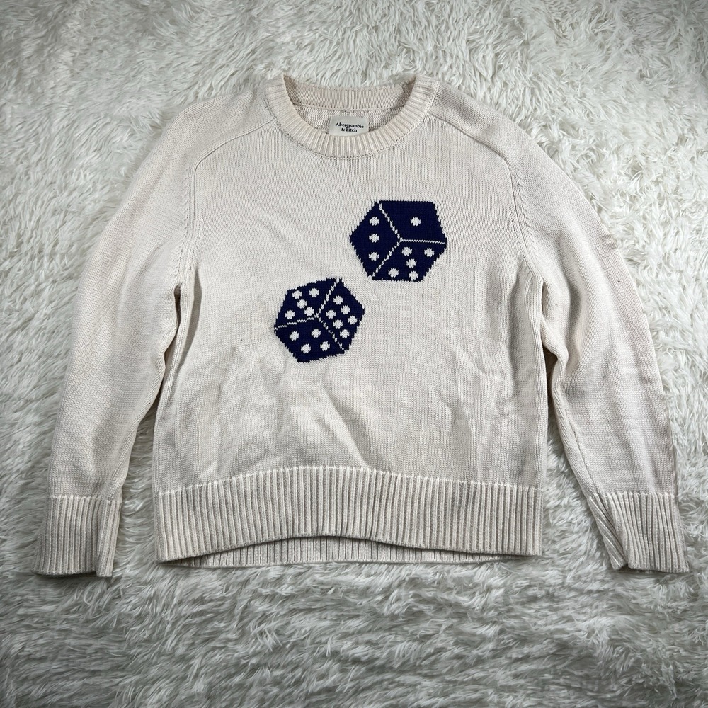 Abercrombie Fitch Sweater Womens Medium Off White Madeline Dice Crew Knit Heavy